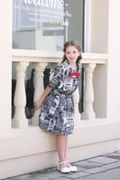 تنورة بناتي مشجرة كحلي مع ابيض 7105 - تنورة بناتي...