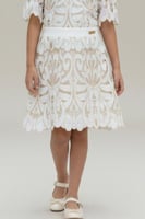 تنورة بناتي دانتيل فاخرة مطرزة باللونين الأبيض وال...