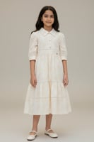 فستان بناتي ساتان مزهر بتصميم كلاسيكي فاخر 7337