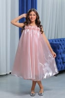 فستان بناتي وردي مورد على الصدر S01088