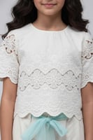 بلوزة بناتي سكري نص كم بنقش دانتيل 7309