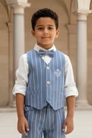 قميص ولادي ابيض مع سديري مقلم 4180