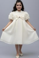 فستان بناتي سكري فيونكة بالصدر 7283