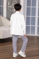 قميص ولادي ابيض وسديري مخطط مع جاكيت ابيض 2946