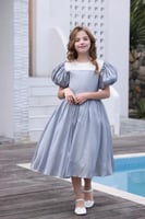 فستان بناتي رمادي منفوش 7208