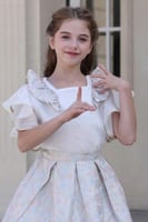 بلوزة بناتي بكم كرنشة العنق دائري 7135