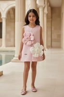 فستان سهرة بناتي باللون الوردي والزهور البارزة S01...