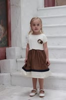 فستان ابيض بتل بني 7251