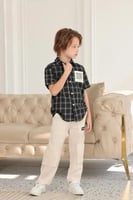 قميص ولادي اسود برسمة مربعات 4136