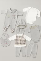 علبة مواليد تركية للأولاد رمادي وبيج من القطن الفا...