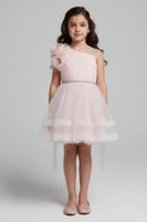 فستان سهرة بناتي وردي بكتف واحد واطلالة ملكية S012...