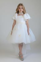 فستان بناتي أبيض بأكمام منفوشة S01153