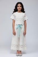 بنطلون بناتي سكري بنقشة دانتيل قصه واسعه -7309