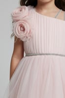 فستان سهرة بناتي وردي بكتف واحد واطلالة ملكية S012...