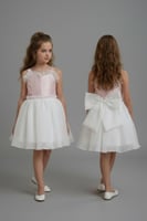 فستان سهرة بناتي وردي و ابيض أناقة التول والكورسيه...