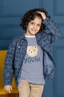 قميص مع الجاكيت اطفال مخطط مع رسمة دب 2751