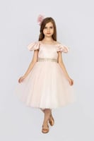 فستان بناتي خربزي بحزام 2023