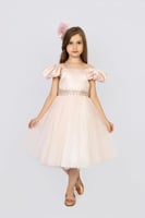 فستان بناتي خربزي بحزام 2023