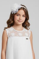 فستان بناتي أبيض راقٍ بكسرات مطرزة 7314