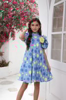 فستان ازرق بورد في الصدر للبنات 7003