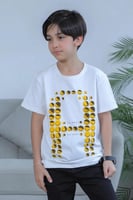 تي شيرت ولادي ابيض ايموجي على الصدر 2852