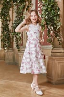 فستان بناتي أبيض مزين بفراشات وردية 7270