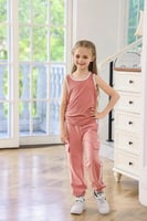 طقم بلوفر ابيض مع بنطلون وردي 3039