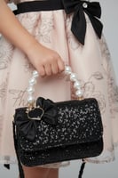 حقيبة بناتي سوداء أنيقة بفيونكة ولؤلؤ فاخر B015