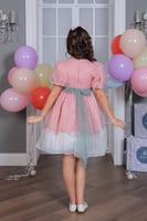 فستان سهرة وردي من تحت ابيض S01106