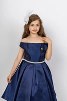 فستان كسرات كحلي بحزام S0817B/C