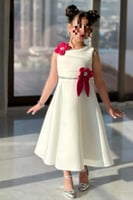 فستان سهرات بوردتين حمر مزين بزهور فوشيا s01245