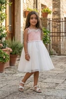 فستان سهرة بناتي وردي و ابيض أناقة التول والكورسيه...