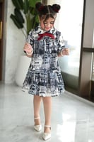 تنورة بناتي مشجرة كحلي مع ابيض 7105 - تنورة بناتي...