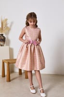 فستان وردي بفيونكة بالخصر 7234