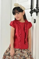 بلوزة اطفال احمر كرنشة من الصدر 2685B/C