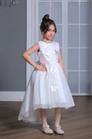 فستان أطفال أنيق من التول الوردي الفاتح وزهرة خلفي...