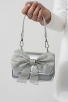 حقيبة بناتي فضية أنيقة بعقدة كريستالية فاخرة B010