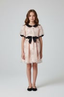 فستان بناتي نص كم وفيونكة على الخصر 7181