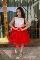 فستان بناتي ابيض و احمر من الاسفل S01063