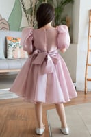 فستان لحمي حزام مزين بالورد S01110