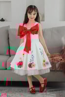 فستان حفلات للأطفال بفيونكة حمراء S0986