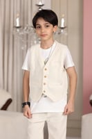 تيشيرت ابيض مع سديري مخطط بيج 2814