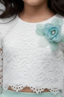 بلوزة بناتي دانتيل سكري كم طويل 7313