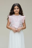 تنورة بناتي ابيض بيلسية بخصر مطاط 7312-