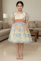 فستان بناتي مورد بحزام على الخصر 7272