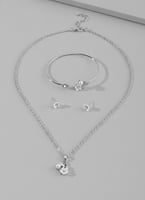 طقم مجوهرات فضي أنيق بتصميم زهري مكون من عقد، سوار...