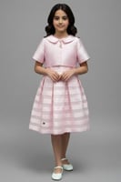 فستان بناتي وردي مخطط مع جاكت 7296