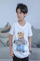 تي شيرت ولادي ابيض رسمه دب على الصدر2867