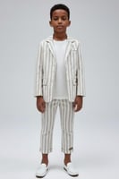 جاكيت مقلم لون بيج مع تيشيرت ابيض 4174