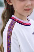 طقم بناتي ابيض مع بنطلون وردي 3035